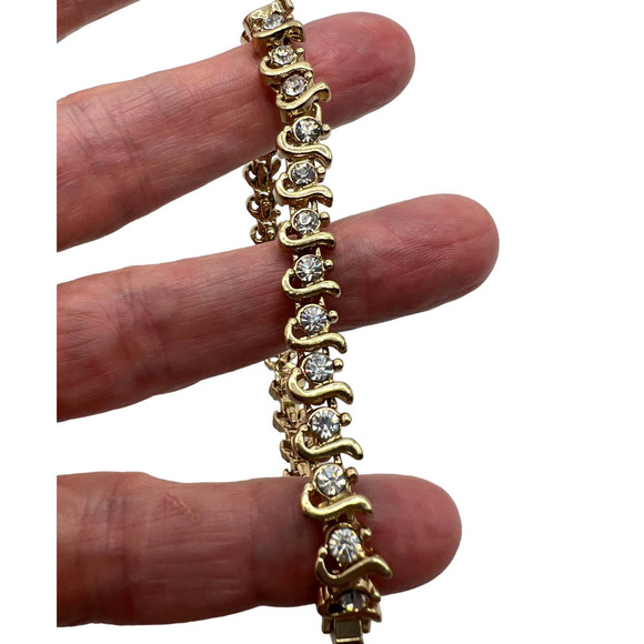 Classic Faux-Diamond-Look Gold-Tone Metal Bracelet - Picture 2 of 8